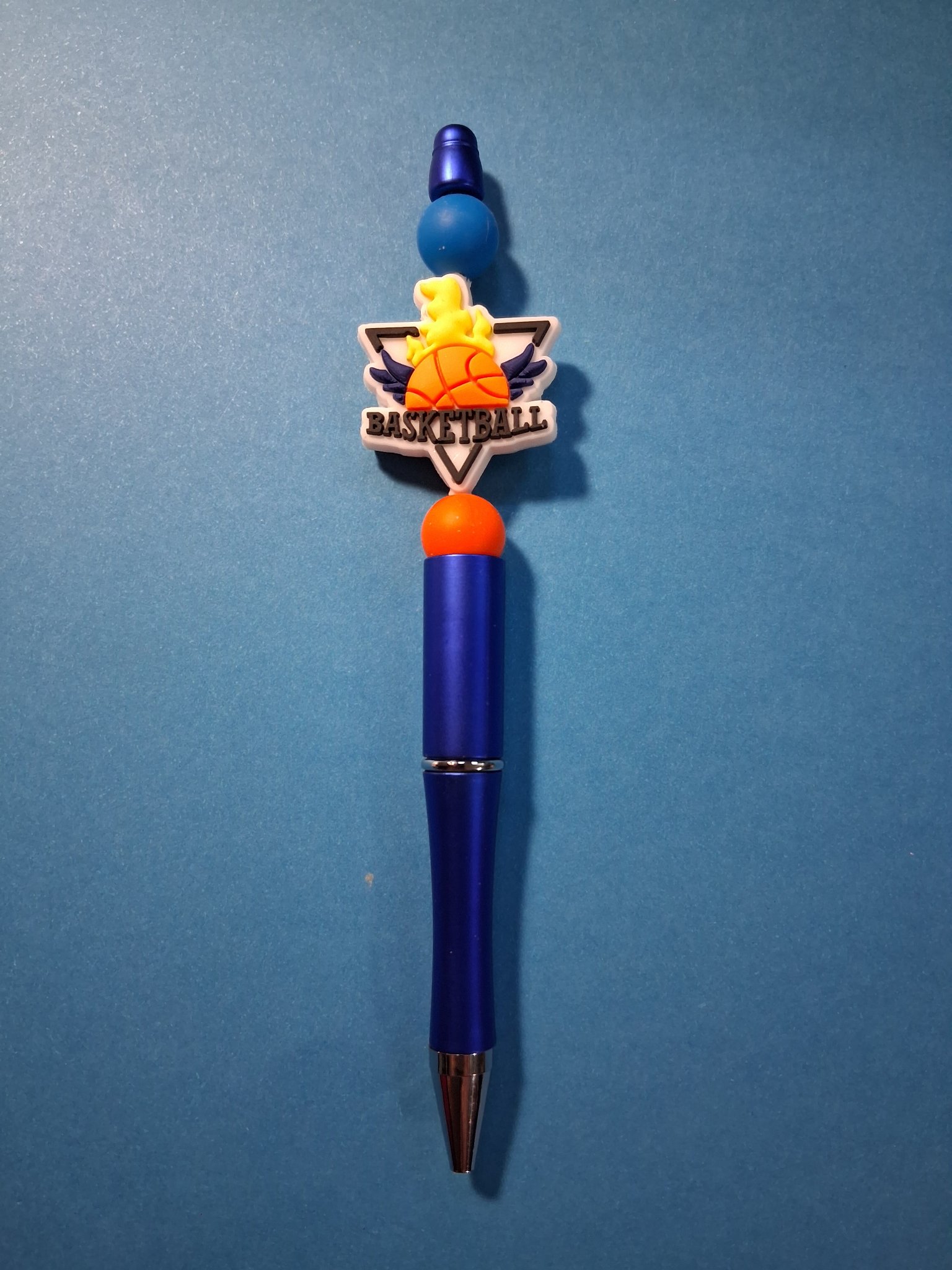 Beaded Pen — 118A Flaming Basketball Charm (Blue)
